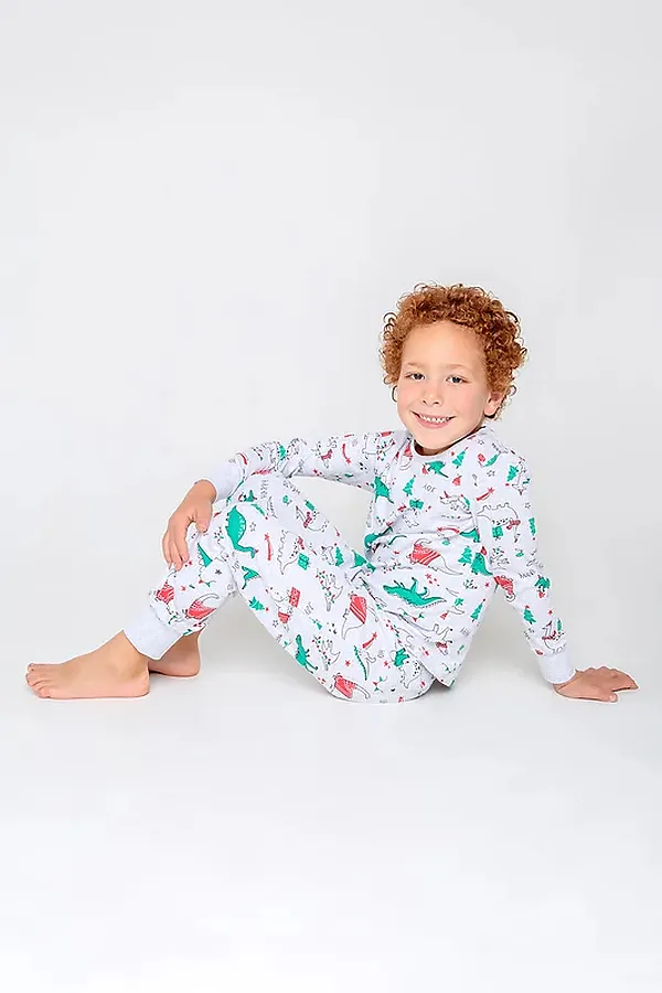 Пижама CROCKID, новогодние динозавры на меланже - фото 2