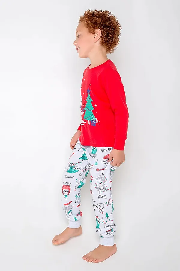 Пижама CROCKID SALE, насыщенно-красный,новогодние ленивцы - фото 2