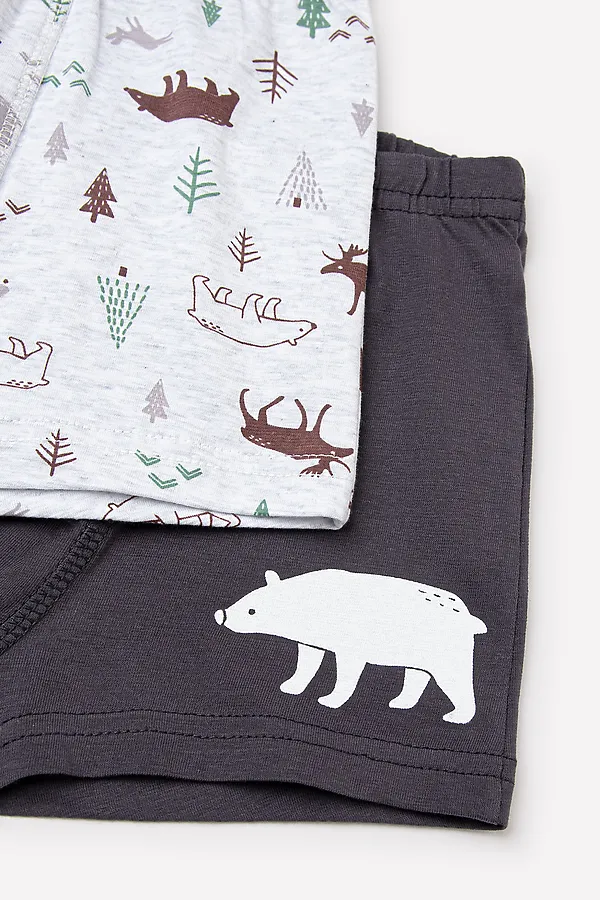 Трусы 2 шт. CROCKID, коричневый, св.серый меланж, лес - фото 2