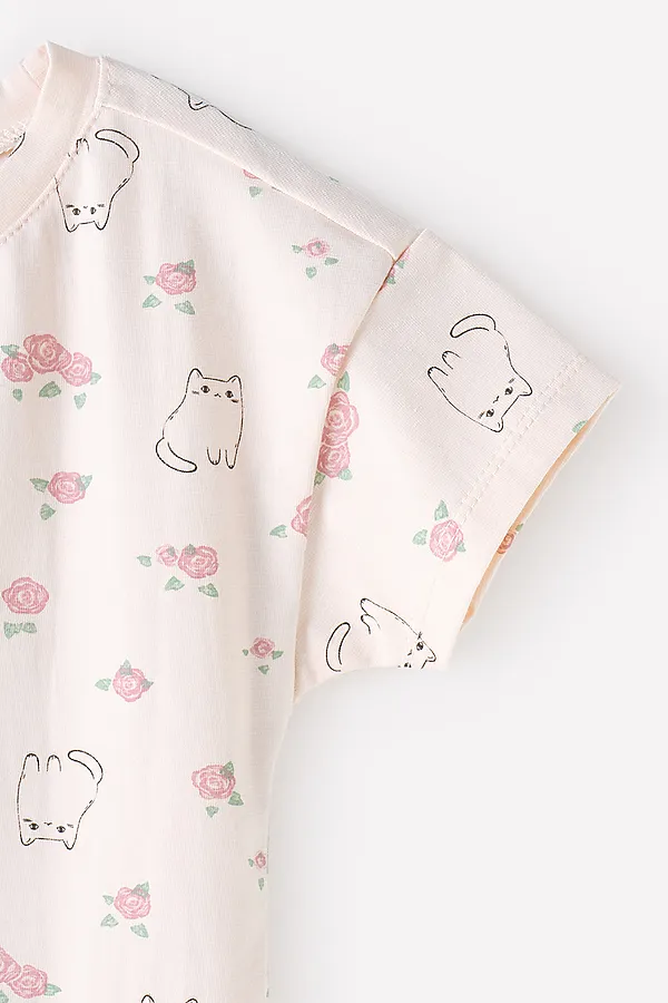 Сорочка CROCKID SALE, котики в цветах на светлом жемчуге - фото 2