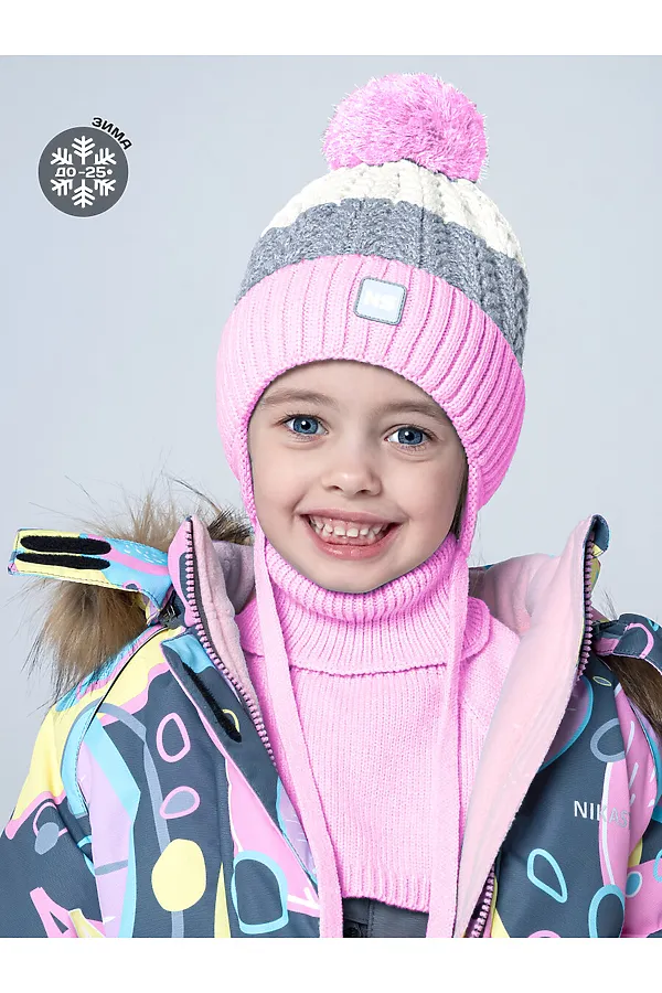 Комплект (Шапка+Манишка) NIKASTYLE, розовый/серый - фото 2