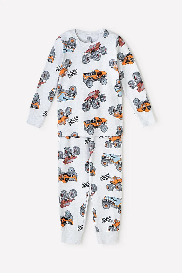 Пижама CROCKID SALE, машины на св.сером меланже - фото 2
