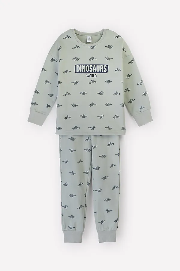 Пижама CROCKID SALE, темно-оливковый, маленькие динозавры - фото 2