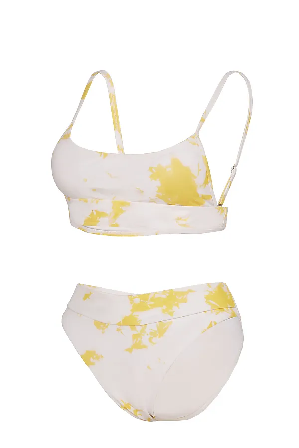 Купальник раздельный женский купальник открытый в стиле тай-дай "Вода с края света" Nothing But Love, белый, бледно-желтый - фото 2