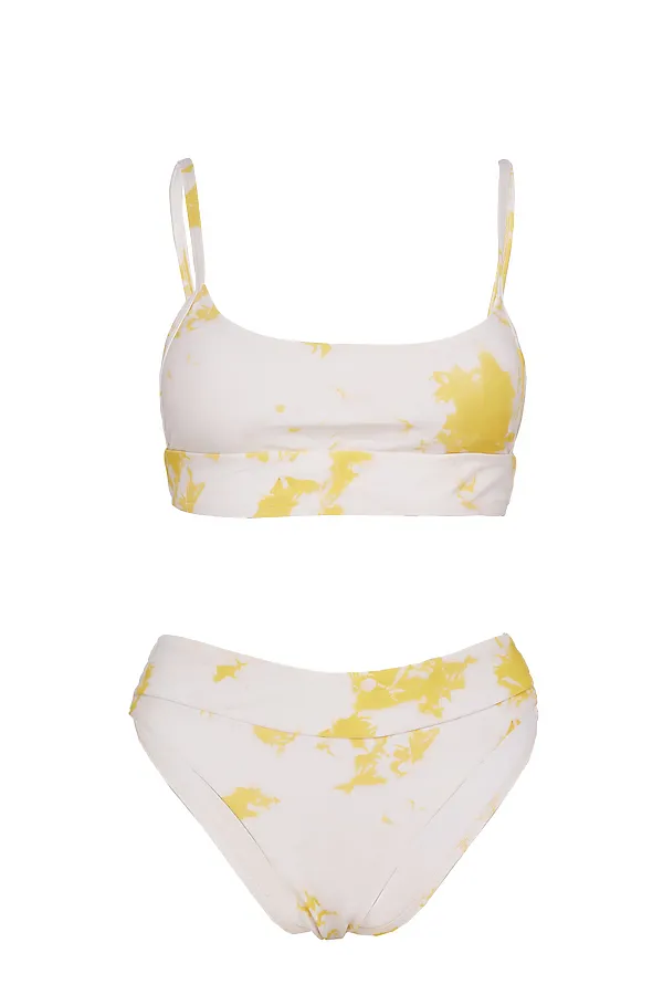 Купальник раздельный женский купальник открытый в стиле тай-дай "Вода с края света" Nothing But Love, белый, бледно-желтый - фото 2