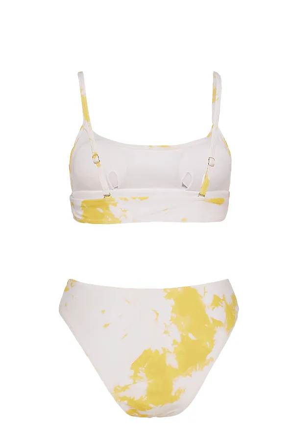Купальник раздельный женский купальник открытый в стиле тай-дай "Вода с края света" Nothing But Love, белый, бледно-желтый - фото 2