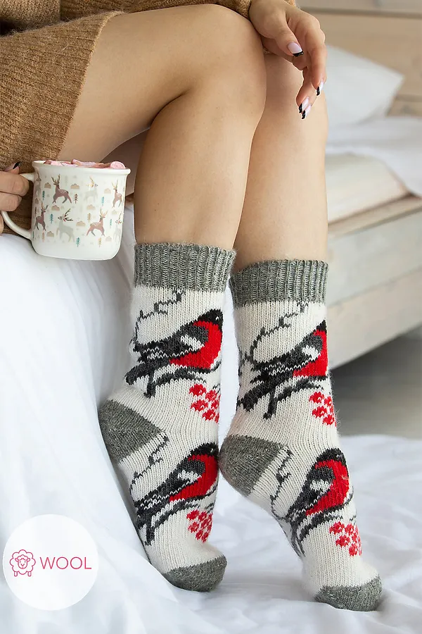 Носки Happyfox Снегири HFBN2315 НАТАЛИ, белый+серый - фото 2