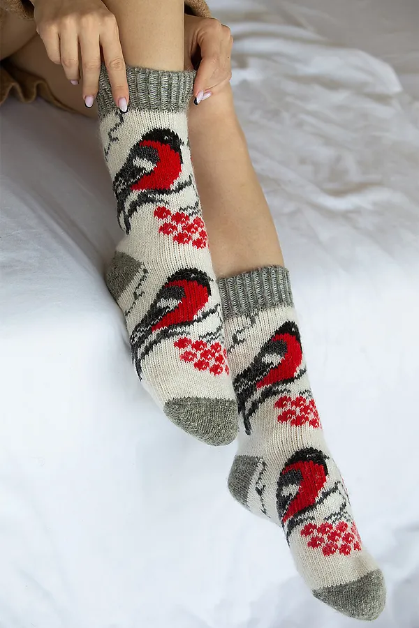 Носки Happyfox Снегири HFBN2315 НАТАЛИ, белый+серый - фото 2