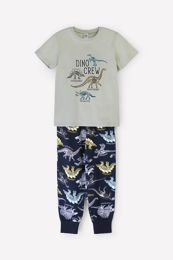 Пижама CROCKID SALE, темно-оливковый, цветные динозавры - фото 2