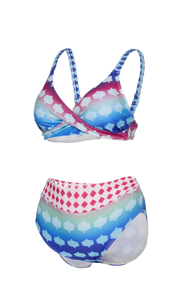 Купальник открытый с принтом с уплотненным лифом плавки с высокой посадкой "Голубая волна" Nothing But Love, индиго, белый, малиновый - фото 2