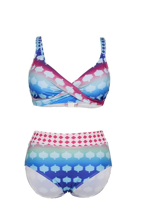 Купальник открытый с принтом с уплотненным лифом плавки с высокой посадкой "Голубая волна" Nothing But Love, индиго, белый, малиновый - фото 2