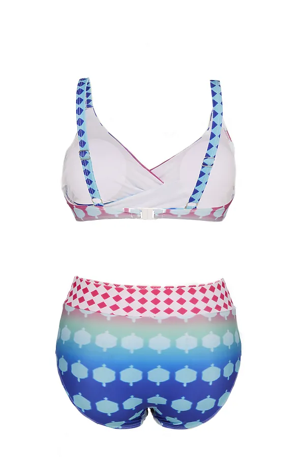 Купальник открытый с принтом с уплотненным лифом плавки с высокой посадкой "Голубая волна" Nothing But Love, индиго, белый, малиновый - фото 2