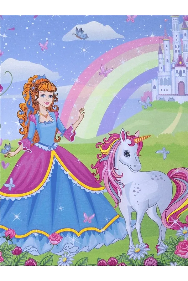 Платье АПРЕЛЬ, принцесса с единорогом+звездное небо на голубом с глиттером - фото 2