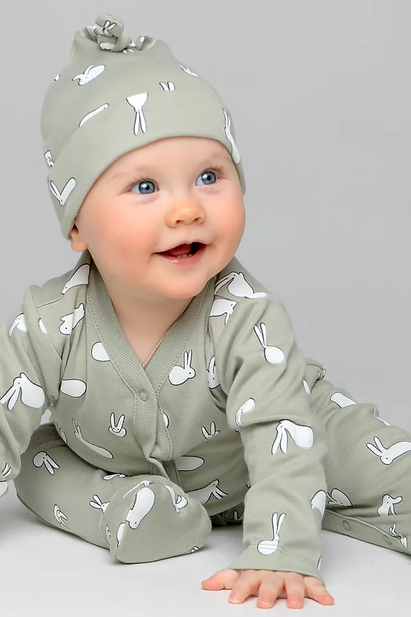 Шапочка CROCKID SALE, смешные зайки на темно-оливковом - фото 2