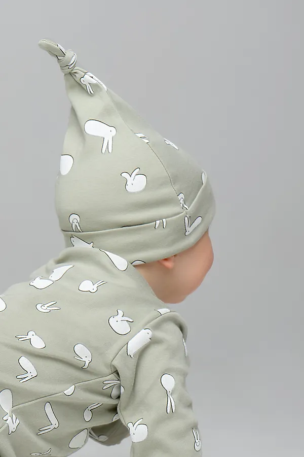 Шапочка CROCKID SALE, смешные зайки на темно-оливковом - фото 2