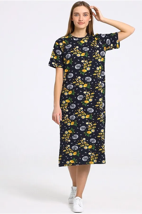 Платье АПРЕЛЬ, одуванчики на синем - фото 2