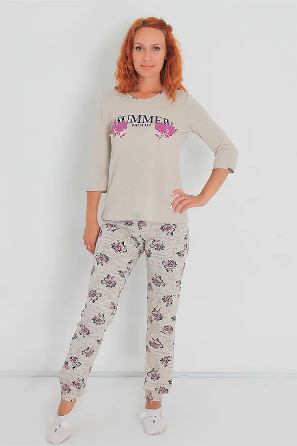 Костюм (Лонгслив+Брюки) KIP, бежевый - фото 2