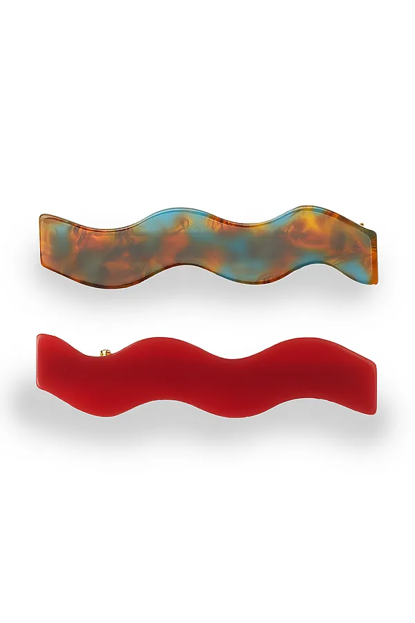 Набор 2 заколки для волос заколка-крокодил зажимы для волос украшение для волос "Волна" Nothing But Love, темно-красный, янтарный, морская волна - фото 2