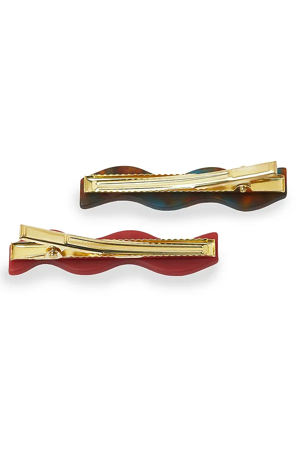 Набор 2 заколки для волос заколка-крокодил зажимы для волос украшение для волос "Волна" Nothing But Love, темно-красный, янтарный, морская волна - фото 2