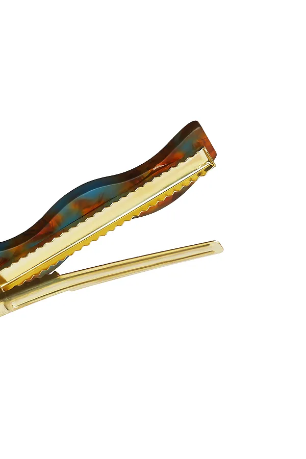 Набор 2 заколки для волос заколка-крокодил зажимы для волос украшение для волос "Волна" Nothing But Love, темно-красный, янтарный, морская волна - фото 2