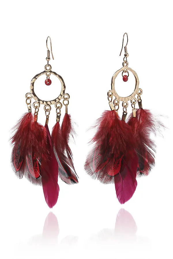 Серьги "Свободный танец" MERSADA, золотистый, бордовый - фото 2