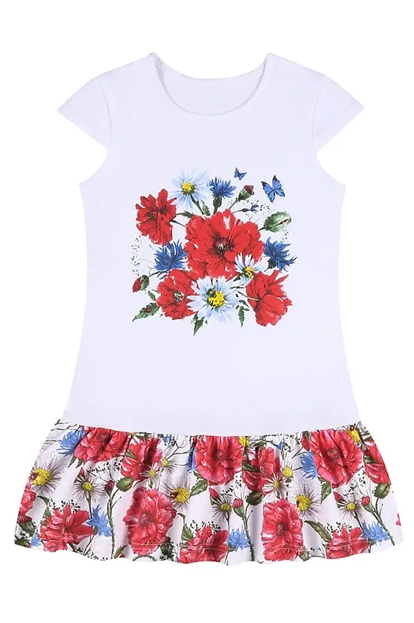 Платье АПРЕЛЬ, белый+маки и васильки - фото 2