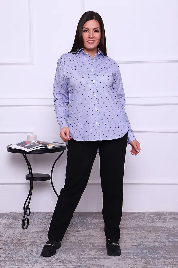 Рубашка LenaLineN арт. 02-001-22 НАТАЛИ, синяя полоска/зонтик - фото 2