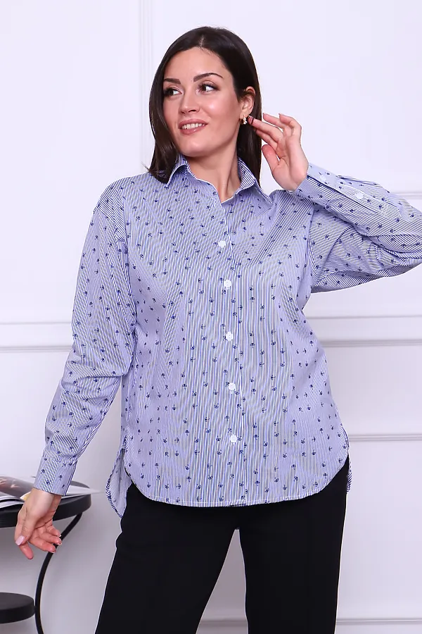 Рубашка LenaLineN арт. 02-001-22 НАТАЛИ, синяя полоска/зонтик - фото 2