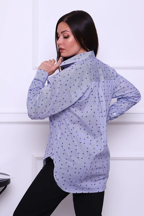 Рубашка LenaLineN арт. 02-001-22 НАТАЛИ, синяя полоска/зонтик - фото 2
