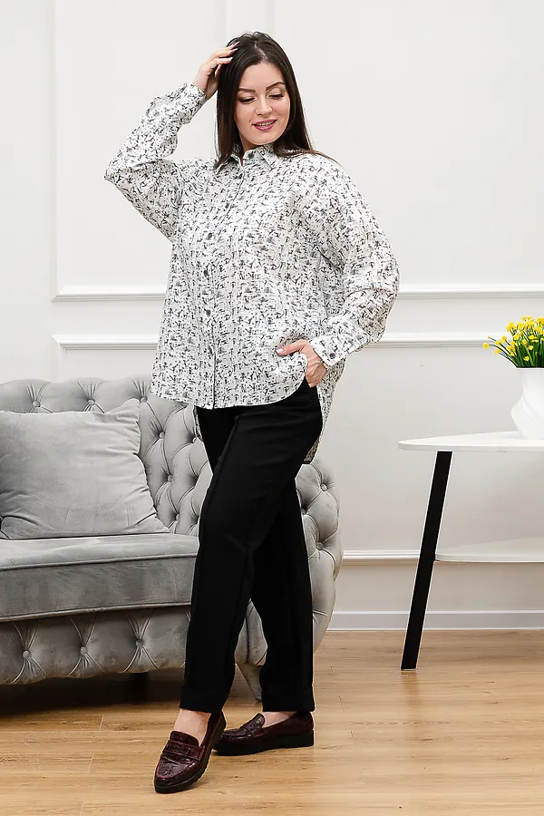 Рубашка LenaLineN арт. 02-001-22 НАТАЛИ, белый/серый - фото 2