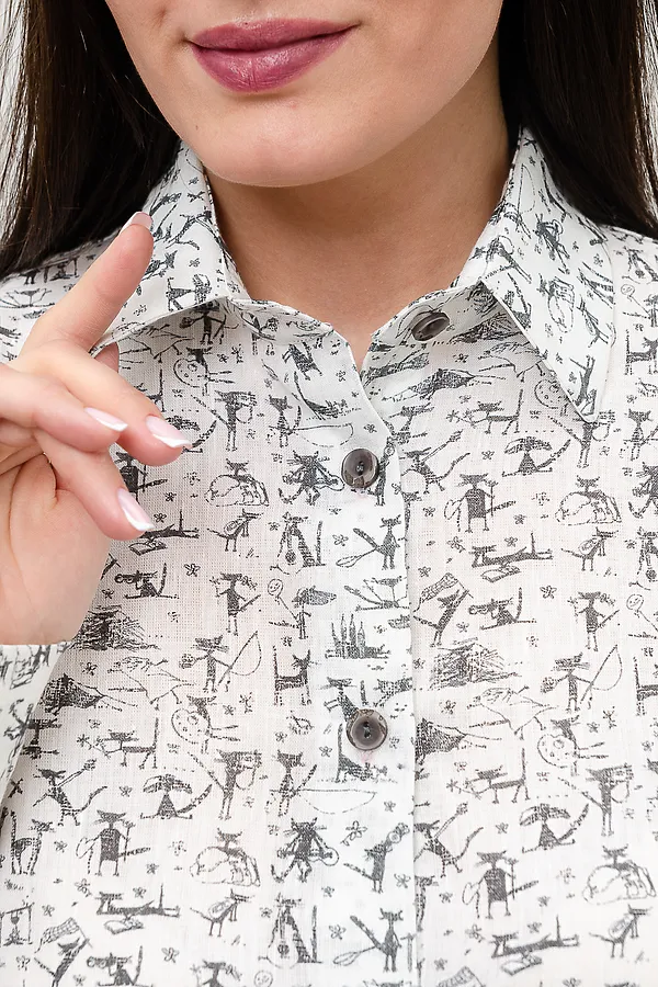 Рубашка LenaLineN арт. 02-001-22 НАТАЛИ, белый/серый - фото 2