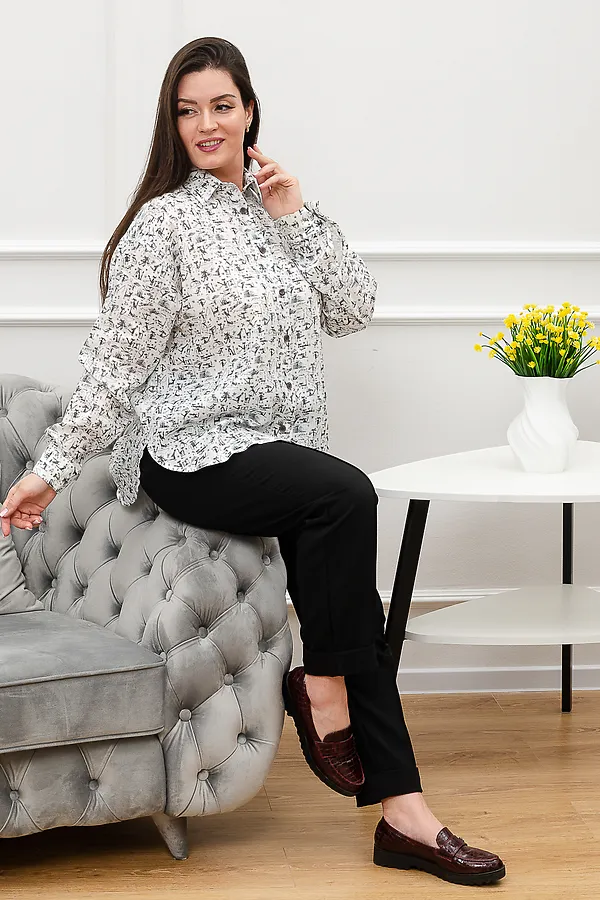 Рубашка LenaLineN арт. 02-001-22 НАТАЛИ, белый/серый - фото 2