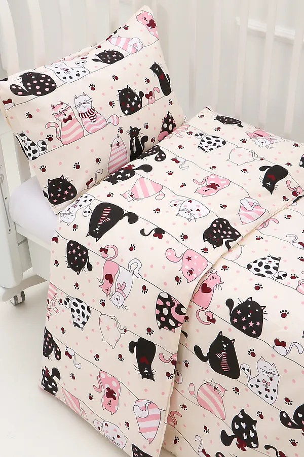 КПБ с простыней на резинке арт. КПБ-ПР/котики на бежев НАТАЛИ, в ассортименте - фото 2