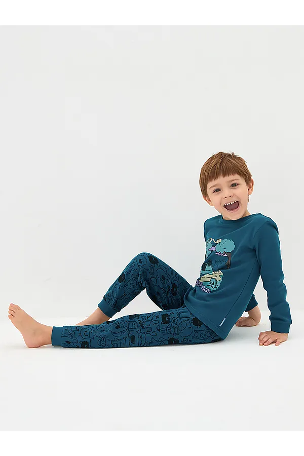 Пижама  KOGANKIDS, синий набивка монстры - фото 2