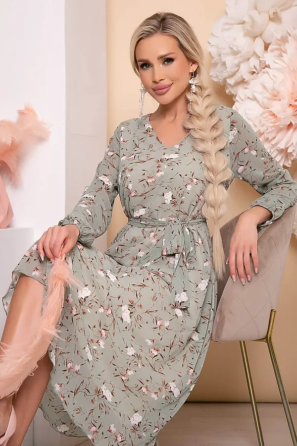Платье LADY TAIGA, олива/цветы - фото 2