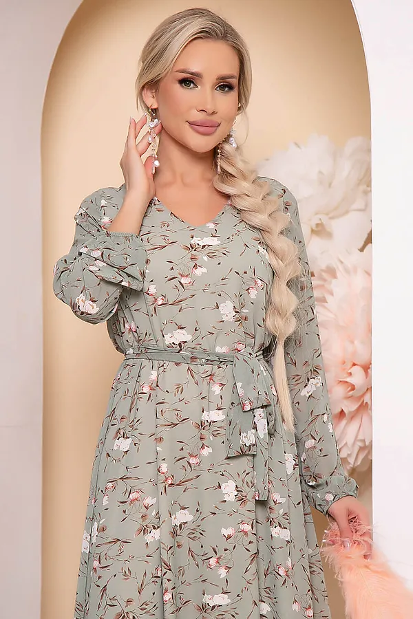 Платье LADY TAIGA, олива/цветы - фото 2
