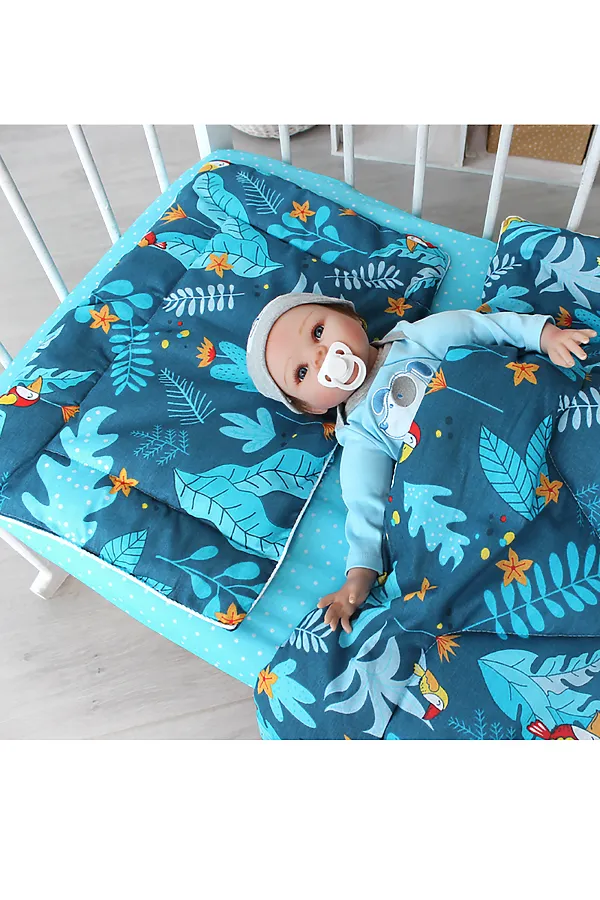 Подушка плоская 40х60 BabyRelax файбер, с кантом, бязь. арт. 4892 НАТАЛИ, тропические птички синий - фото 2