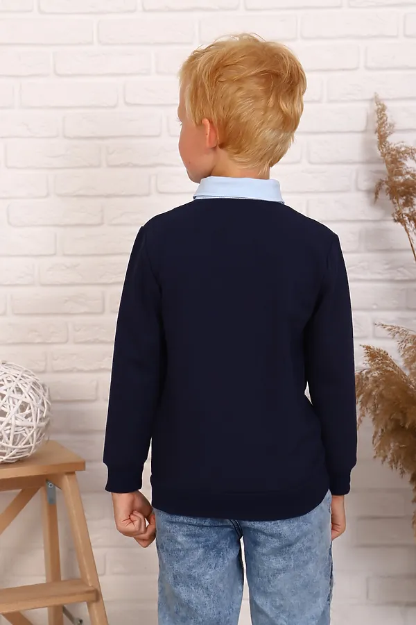Джемпер Обманка школа длинный рукав НАТАЛИ, голубой+темно-синий - фото 2