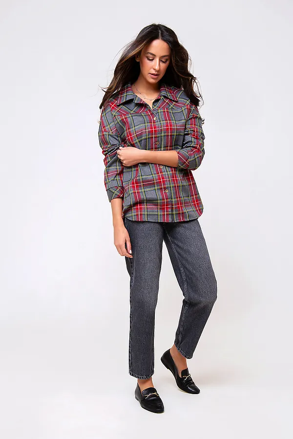 Рубашка 274GRY НАТАЛИ, серый/клетка - фото 2