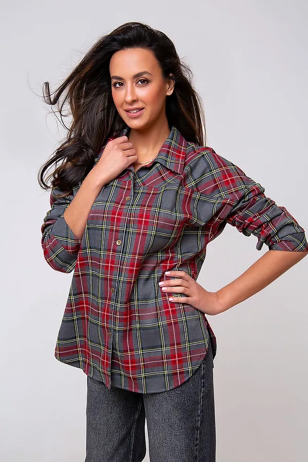 Рубашка 274GRY НАТАЛИ, серый/клетка - фото 2