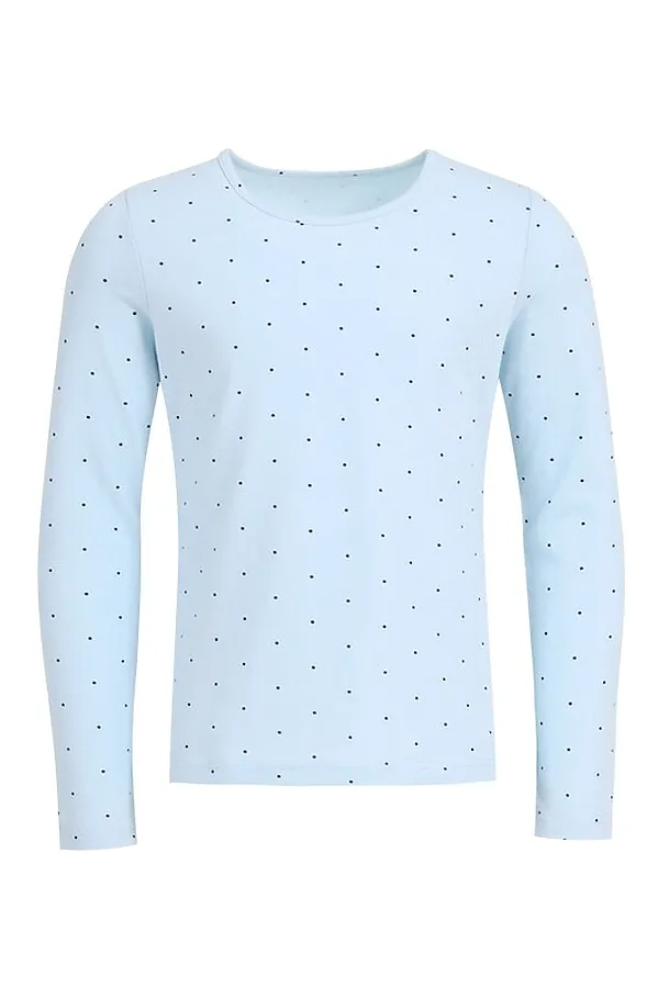 Лонгслив  АПРЕЛЬ, темно-синий горох 2 на светло-голубом - фото 2