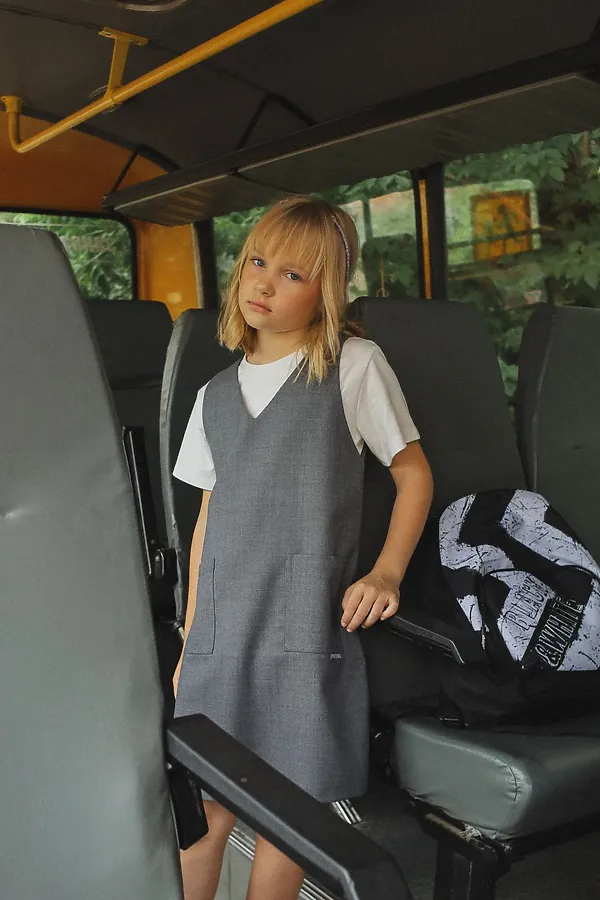 Сарафан Школа серая клетка MINIDINO, серая клетка - фото 2