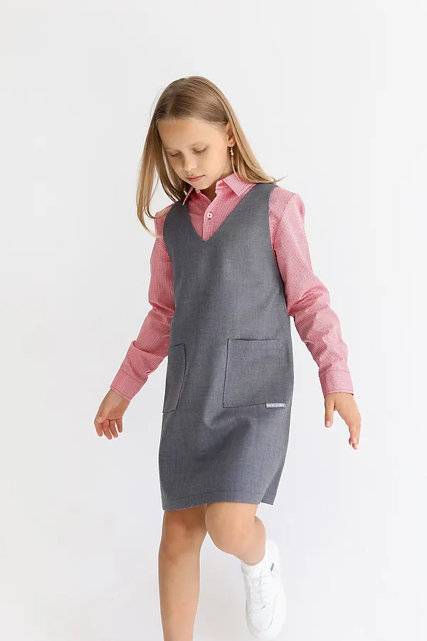 Сарафан Школа серая клетка MINIDINO, серая клетка - фото 2