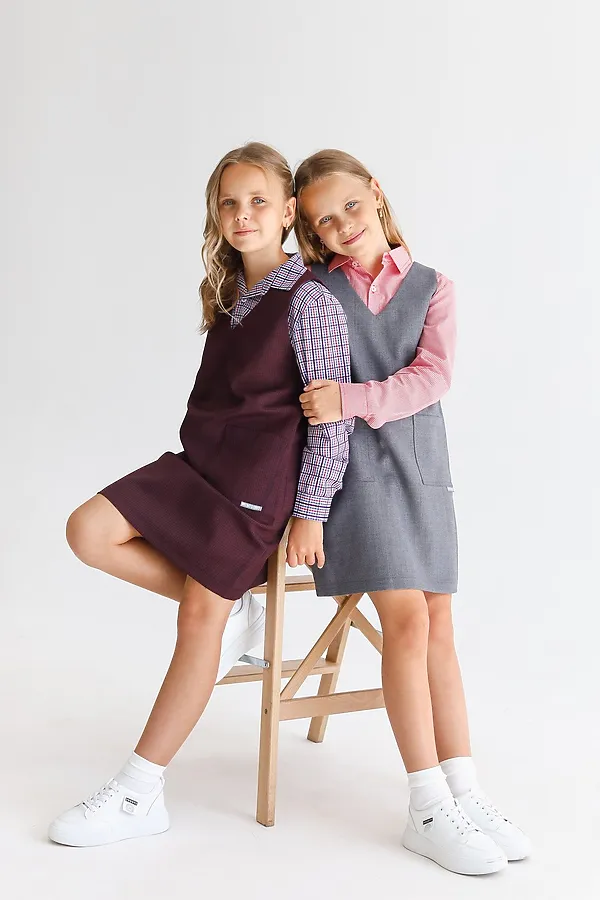 Сарафан Школа серая клетка MINIDINO, серая клетка - фото 2