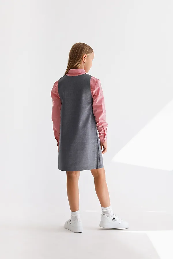 Сарафан Школа серая клетка MINIDINO, серая клетка - фото 2