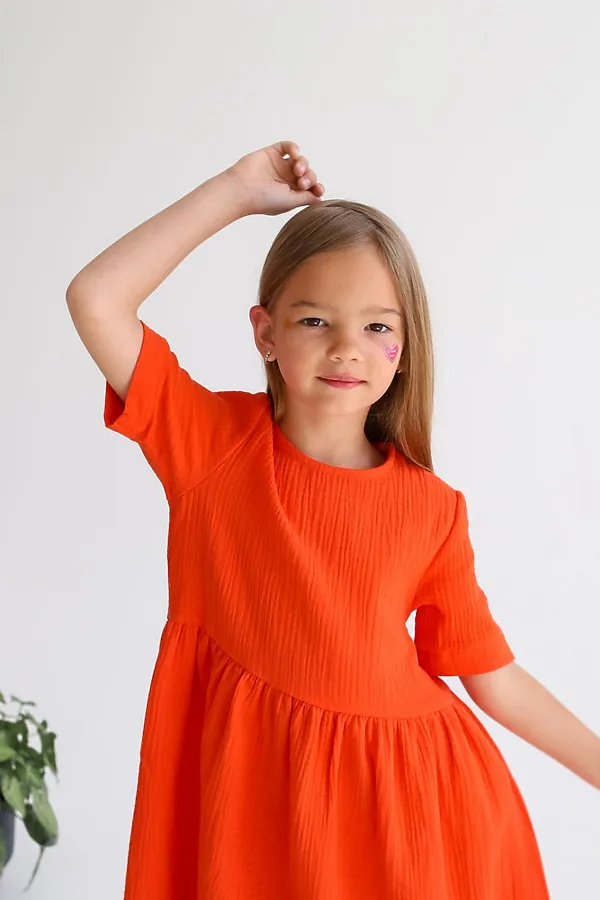 Платье Пеппи муслин грейпфрут  MINIDINO, грейпфрут - фото 2