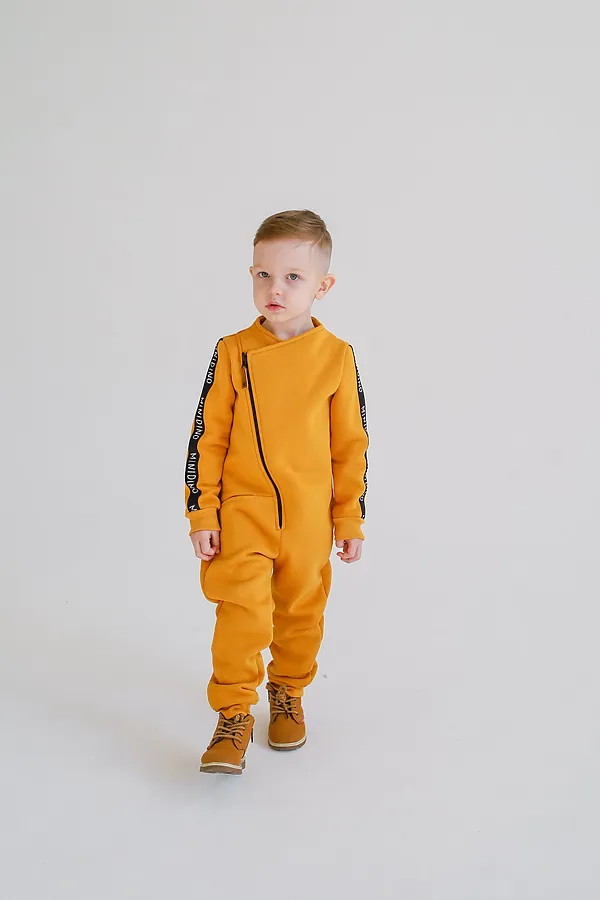 Комбинезон с начесом Лампасы горчица MINIDINO, горчица - фото 2