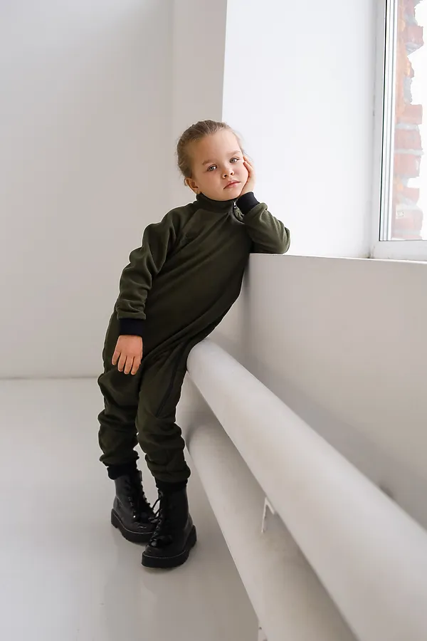 Комбинезон-поддева флис хаки MINIDINO, хаки - фото 2