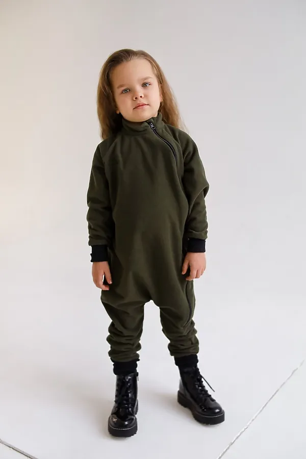 Комбинезон-поддева флис хаки MINIDINO, хаки - фото 2