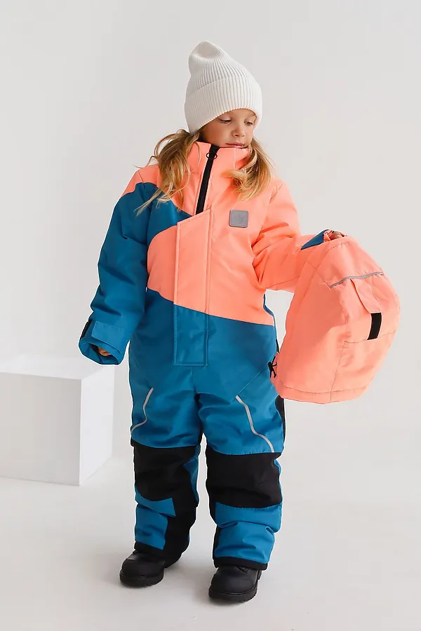 Комбинезон Colour block зима персик-лазурь MINIDINO, персик-лазурь - фото 2